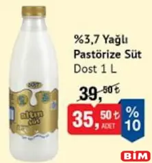 DOST %3,7 YAĞLI PASTÖRİZE SÜT 1 L